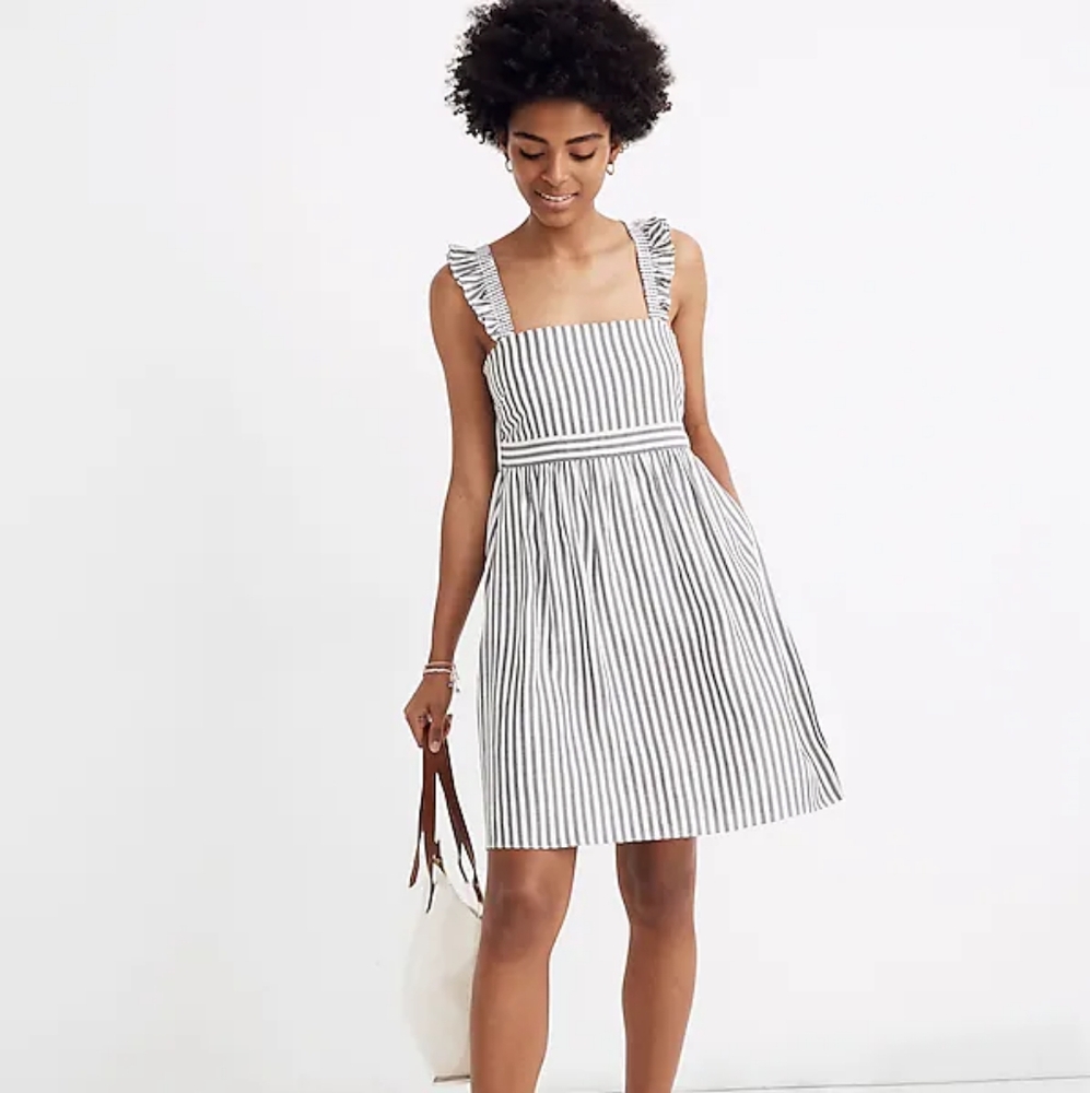Madewell Striped Ruffle-Strap Empire Dress NWT